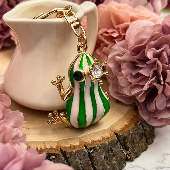The Frog Prince Green and White Striped Keychain Charm - Picture 6 of 16